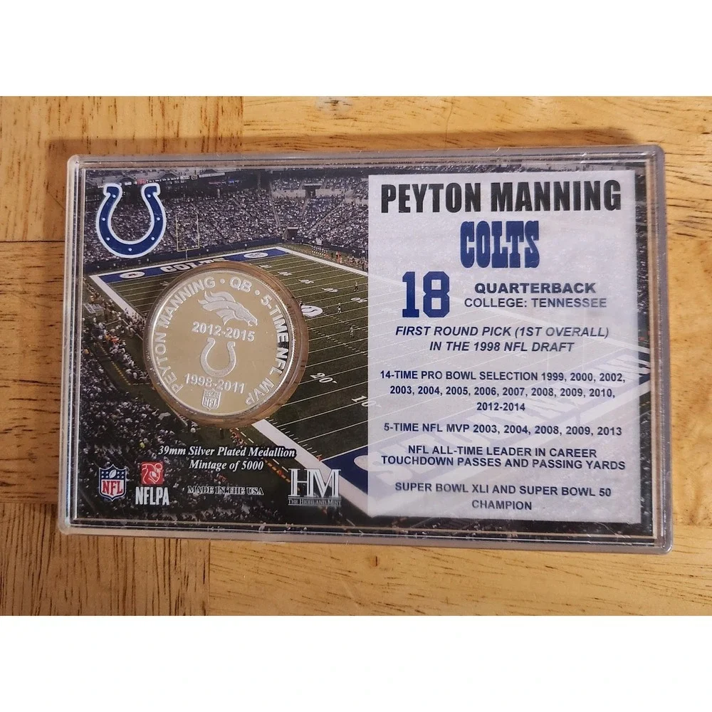 Peyton Manning Silverplated Medallion Coin/Card NFL COLTS Highland Mint ~RARE~‎